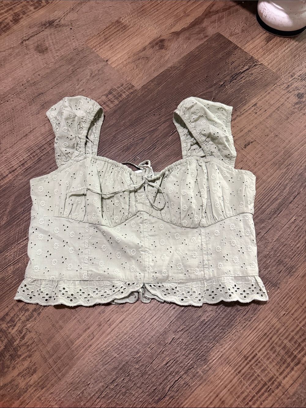 Hollister Sage Green Eyelet Tie-Front Crop Top